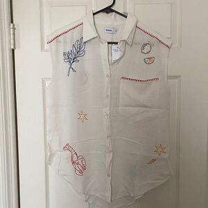 Embroidered White Sleeveless Top